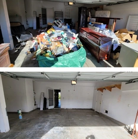 Before and After: Junk removed from a garage to a clean, usable space.